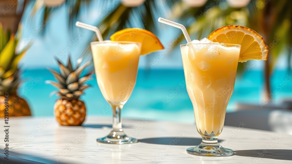Tropical Pina Colada Cocktail Glasses - Delicious Refreshment Tropical Pina Colada Cocktail Glasses - Delicious Refreshment
