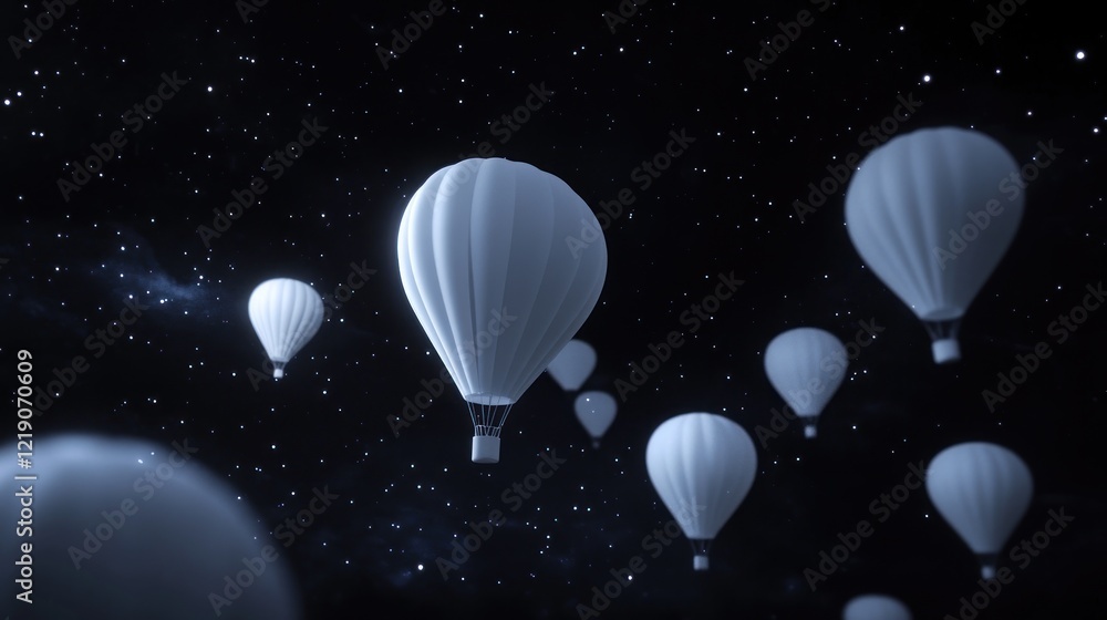 Obraz premium White hot air balloons night sky travel adventure