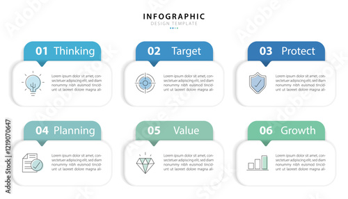 Infographic template. 6 Step timeline journey, Flat simple infographics design template. presentation graph. Business concept with numbers 6 options or steps vector illustration.
