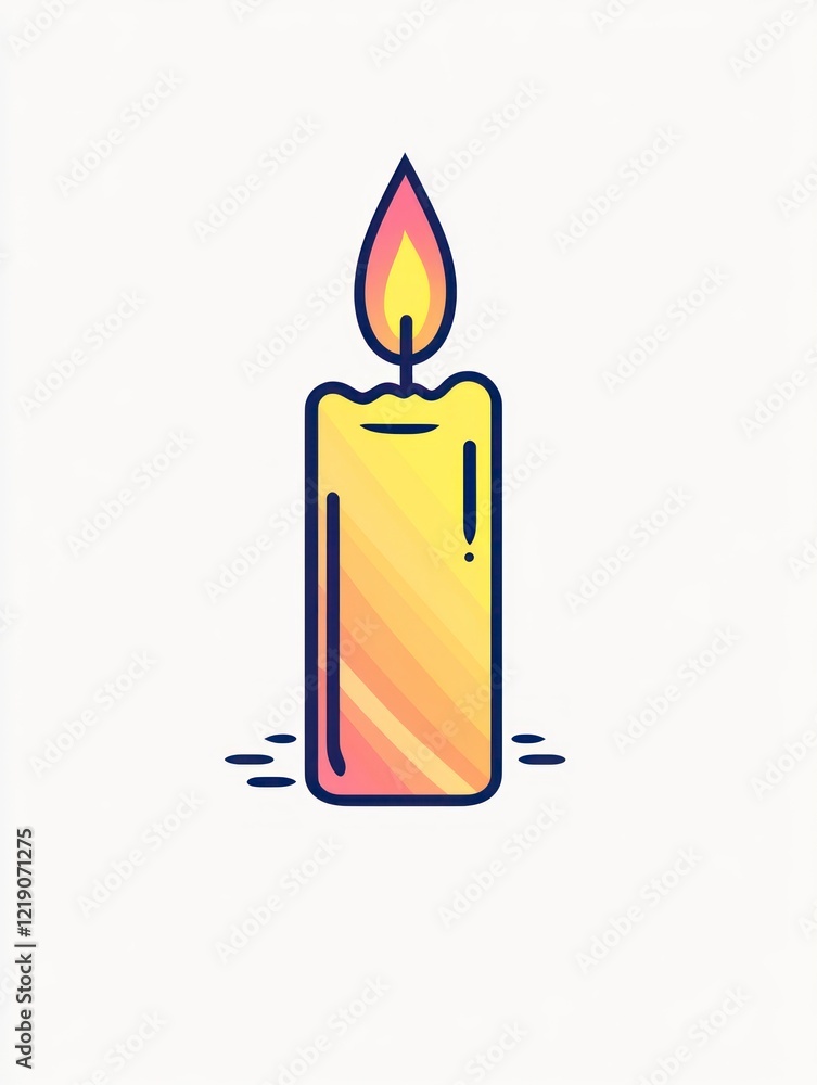 A simple line icon depicting a church candle on a white background, composed of basic shapes and colors. A simple line icon depicting a church candle on a white background, composed of basic shapes and colors.