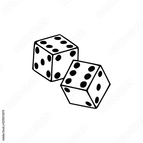 a black and white drawing of a dice on white
