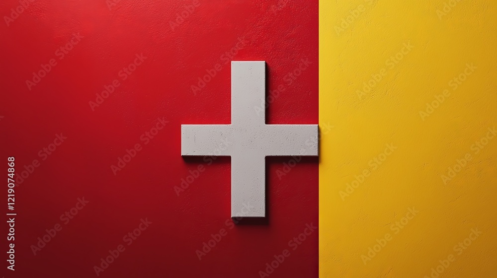 Sacred Swastika Symbol on Red and Yellow Background in Minimalist Style for Cultural and Historical Representation Sacred Swastika Symbol on Red and Yellow Background in Minimalist Style for Cultural and Historical Representation