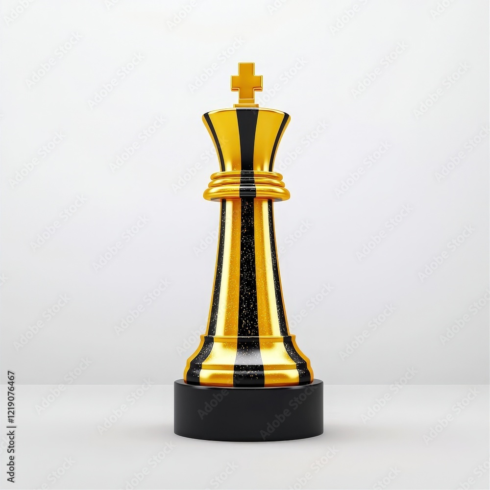 A striking golden and black chess king piece stands tall on a circular base, symbolizing strategy and power in the game of chess. A striking golden and black chess king piece stands tall on a circular base, symbolizing strategy and power in the game of chess.