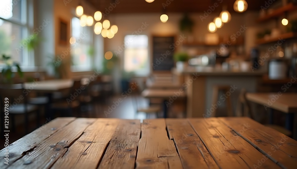 Rustic Wooden Table in Cozy Cafe Setting Rustic Wooden Table in Cozy Cafe Setting