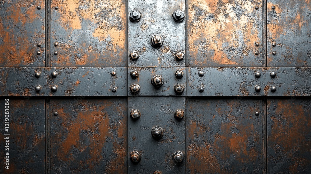 Rustic Metal Wall with Bolts and Screws. Rustic Metal Wall with Bolts and Screws.