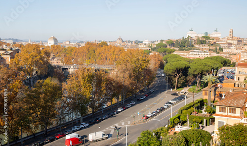 View of the Lungotevere in autumn in Rome, Italy. photo