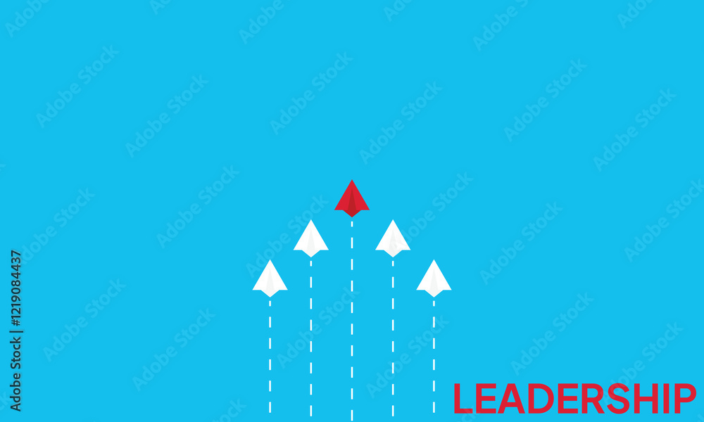 Leadership success concept paper plane fly over blue background. New idea, courage, new thinking, creative decision, think differently. Lead airplane stand out of other paper plane follower Leadership success concept paper plane fly over blue background. New idea, courage, new thinking, creative decision, think differently. Lead airplane stand out of other paper plane follower