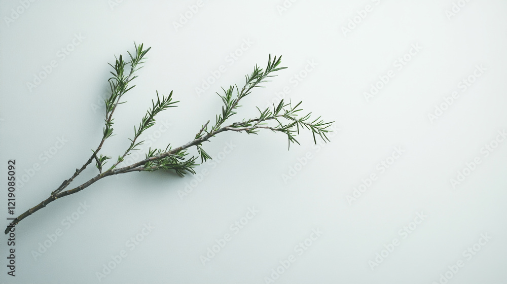 Fototapeta premium Fresh green herb branch on a light background showcasing natural texture and detail