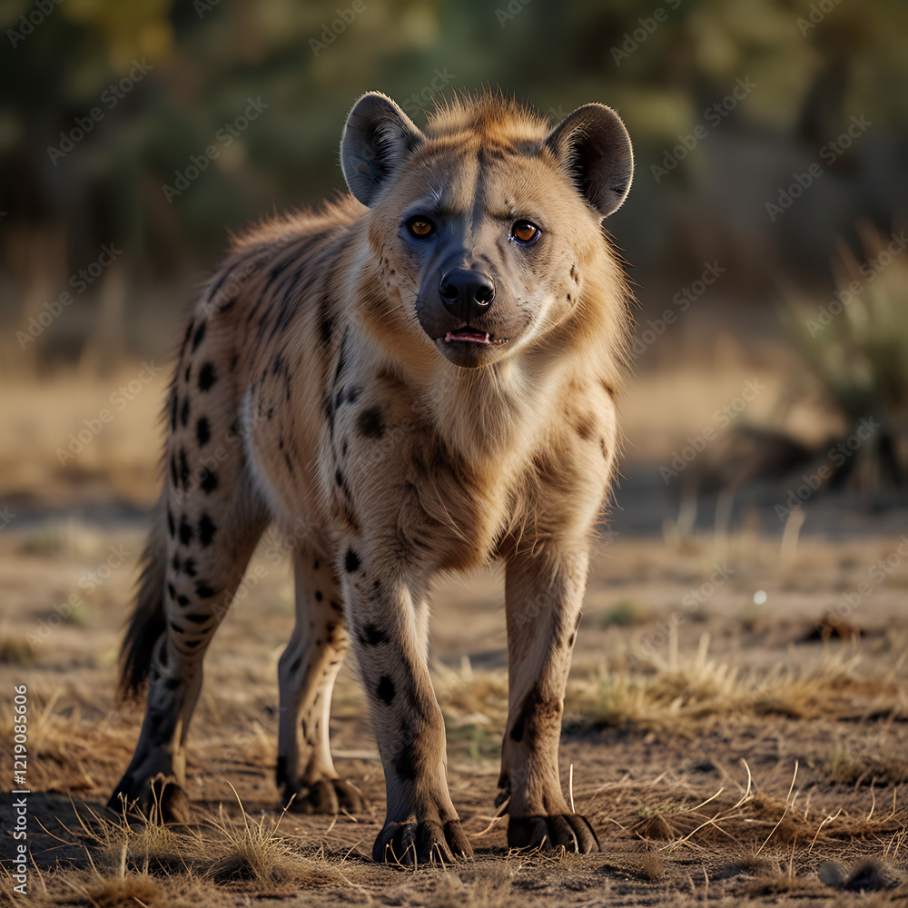 A hyena stands under the open sky. A hyena stands under the open sky.