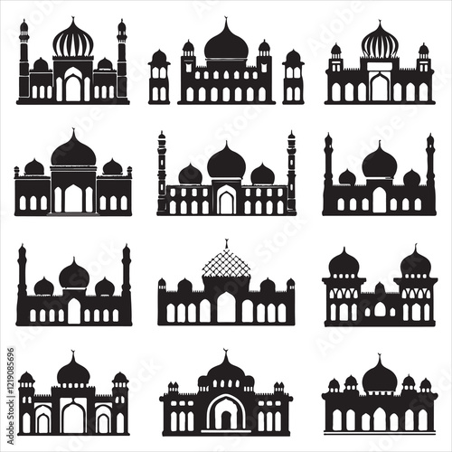 set various mosque black vector silhouette	
