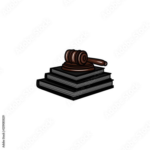 stacks of books and the gavel of a court judge vector illustration