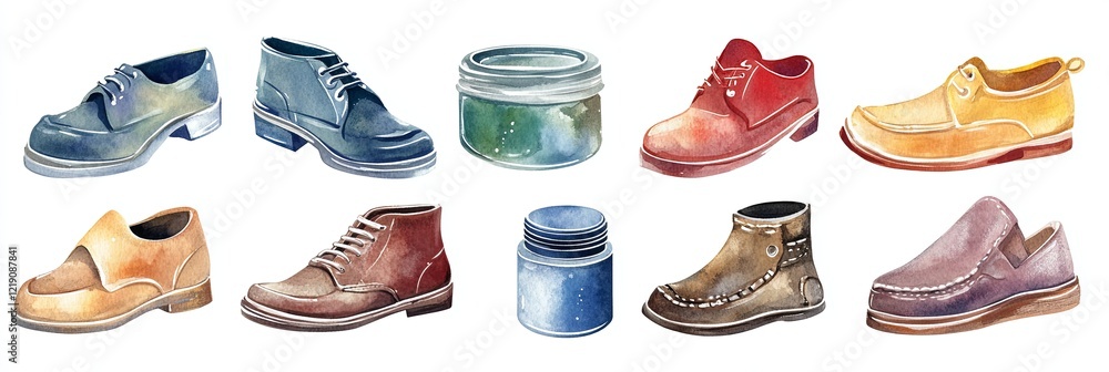 Shoe polish collection watercolor art Shoe polish collection watercolor art