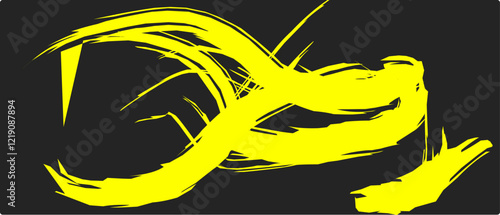 yellow thick brush strokes with spray texture. Vintage template with hand drawn broken edges, banner. Rough thick brush stroke texture with small dots. Retro vector background for poster.