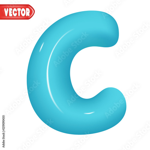letter C. letter sign blue color. Realistic 3d design Glossy letters in cartoon balloon style. Isolated on white background. vector illustration