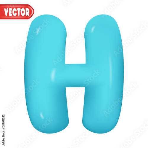 letter H. letter sign blue color. Realistic 3d design Glossy letters in cartoon balloon style. Isolated on white background. vector illustration
