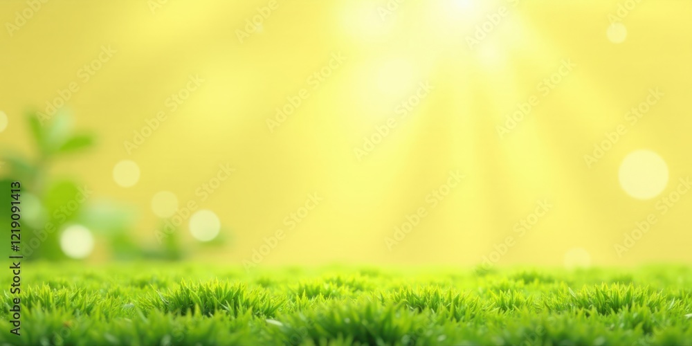 Vibrant Green Grass Under a Sunny Yellow Sky A Serene Nature Scene Perfect for Springtime Designs and Projects