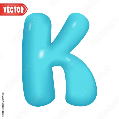 letter K. letter sign blue color. Realistic 3d design Glossy letters in cartoon balloon style. Isolated on white background. vector illustration