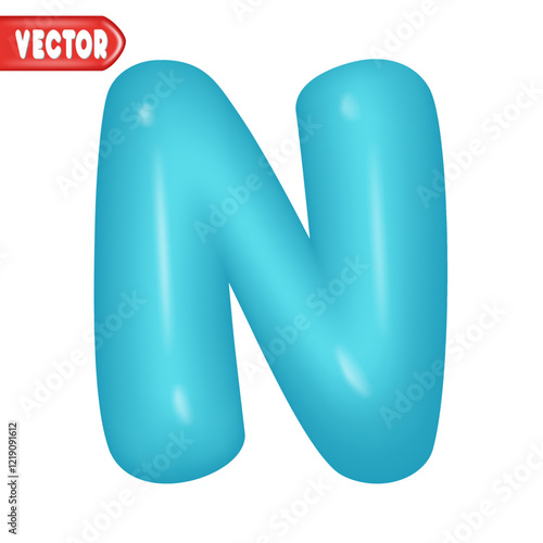 letter N. letter sign blue color. Realistic 3d design Glossy letters in cartoon balloon style. Isolated on white background. vector illustration