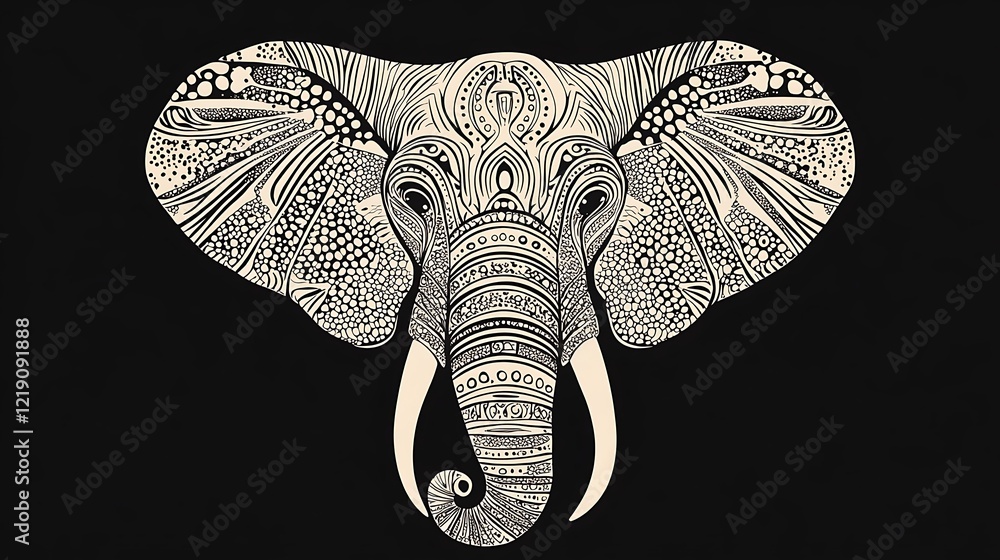 Obraz premium Groovy Abstract Elephant Faces in Cartoon Style with Intricate Patterns and Designs, Perfect for Art Projects, Children's Books, or Creative Designs