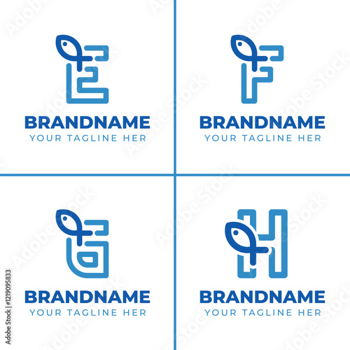 Letter E F G H Fish Logo,  for aquatic services, fishing, or marine products