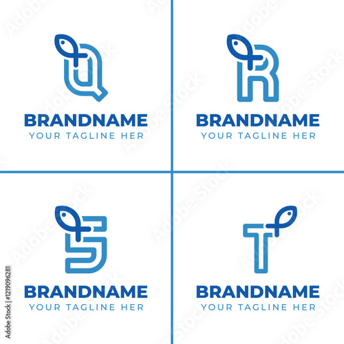 Letter Q R S T Fish Logo,  for aquatic services, fishing, or marine products