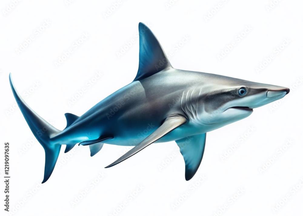Fototapeta premium Minimalist Swimming Hammerhead Shark Isolated on White Background Stock Photo