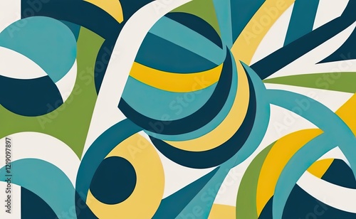 Wallpaper Mural A vibrant abstract geometric pattern with intersecting shapes in shades of yellow, teal, green, and white. Torontodigital.ca