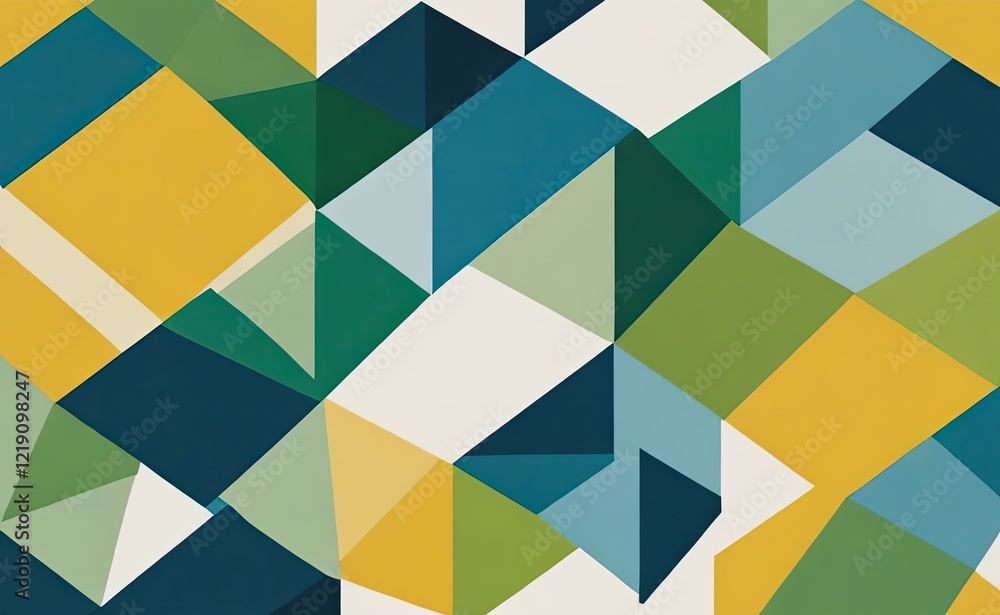 A vibrant abstract geometric pattern with intersecting shapes in shades of yellow, teal, green, and white. A vibrant abstract geometric pattern with intersecting shapes in shades of yellow, teal, green, and white.