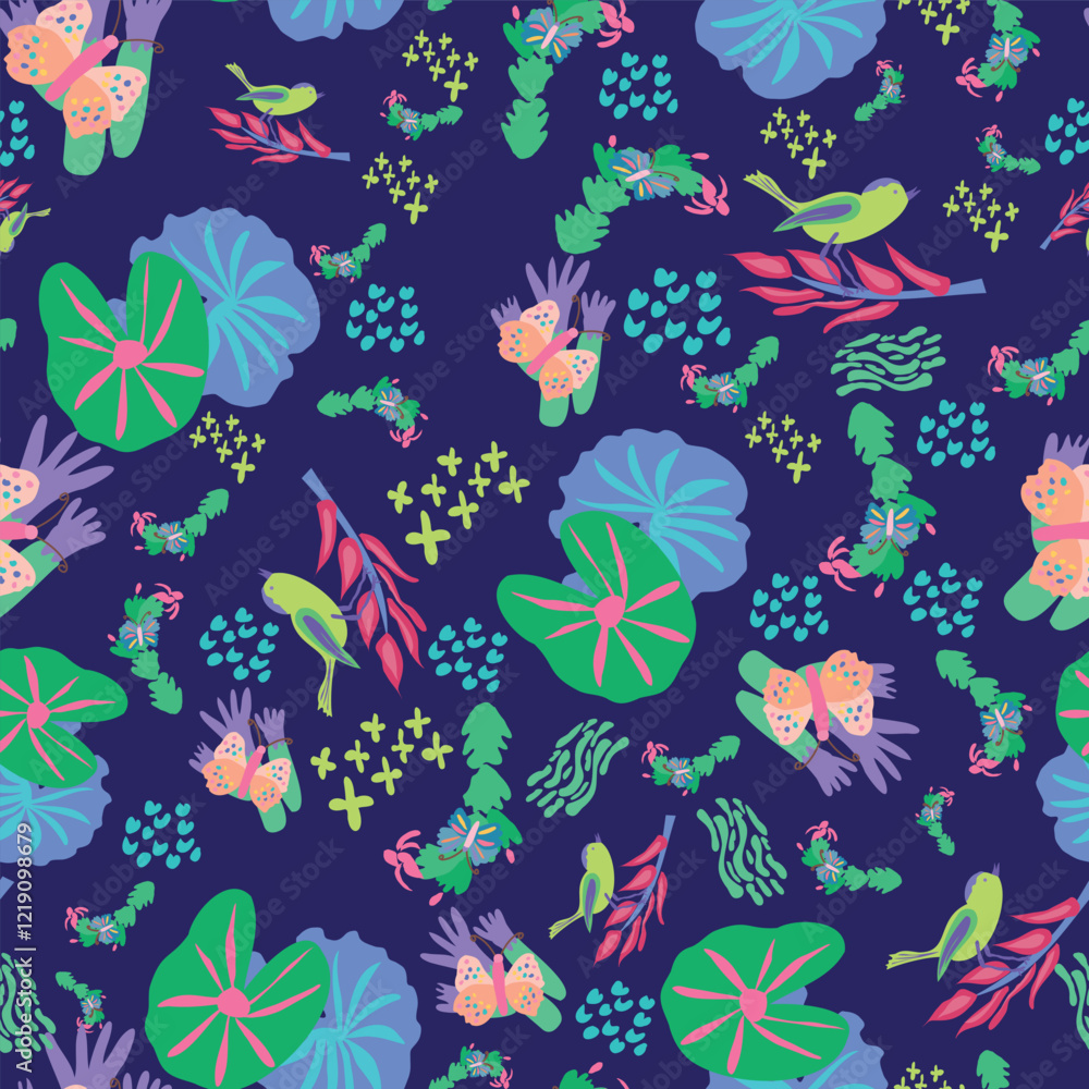Fototapeta premium Vector Tropical Ditsy Seamless Pattern