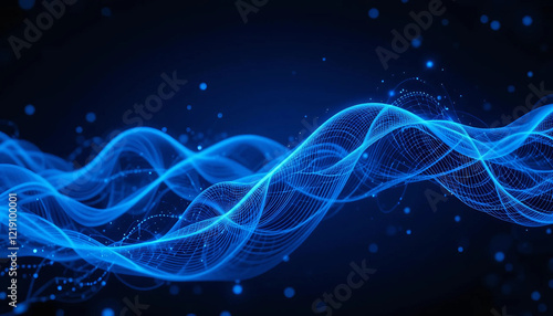 Abstract blue waves on a dark background, symbolizing big data visualization and complex scientific lines, Generative AI.