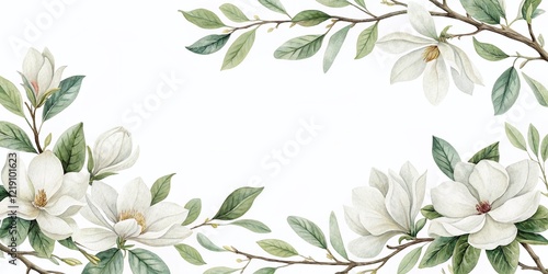 Minimalist Watercolor Magnolia Border: Elegant Spring Floral Pattern for Mother's Day Card
