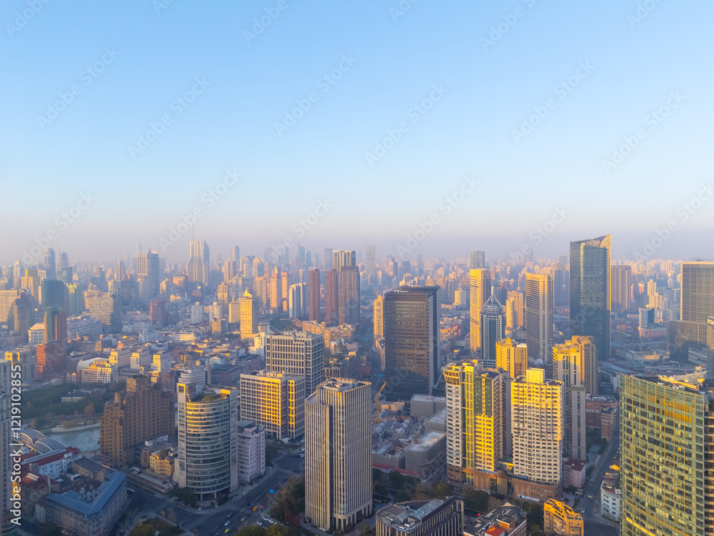 Aerial view of shanghai skyline at sunrise Aerial view of shanghai skyline at sunrise
