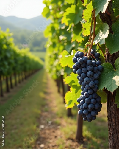 Wallpaper Mural A close-up of a bunch of ripe purple grapes hanging from a vine in a vineyard Torontodigital.ca