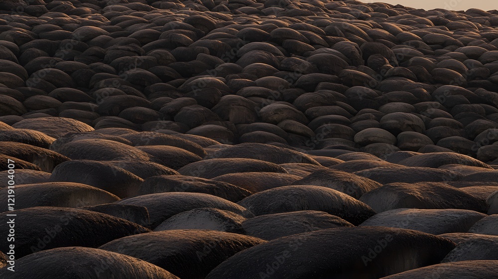 Obraz premium Sunset over Rolling Hills of Dark Brown Stones