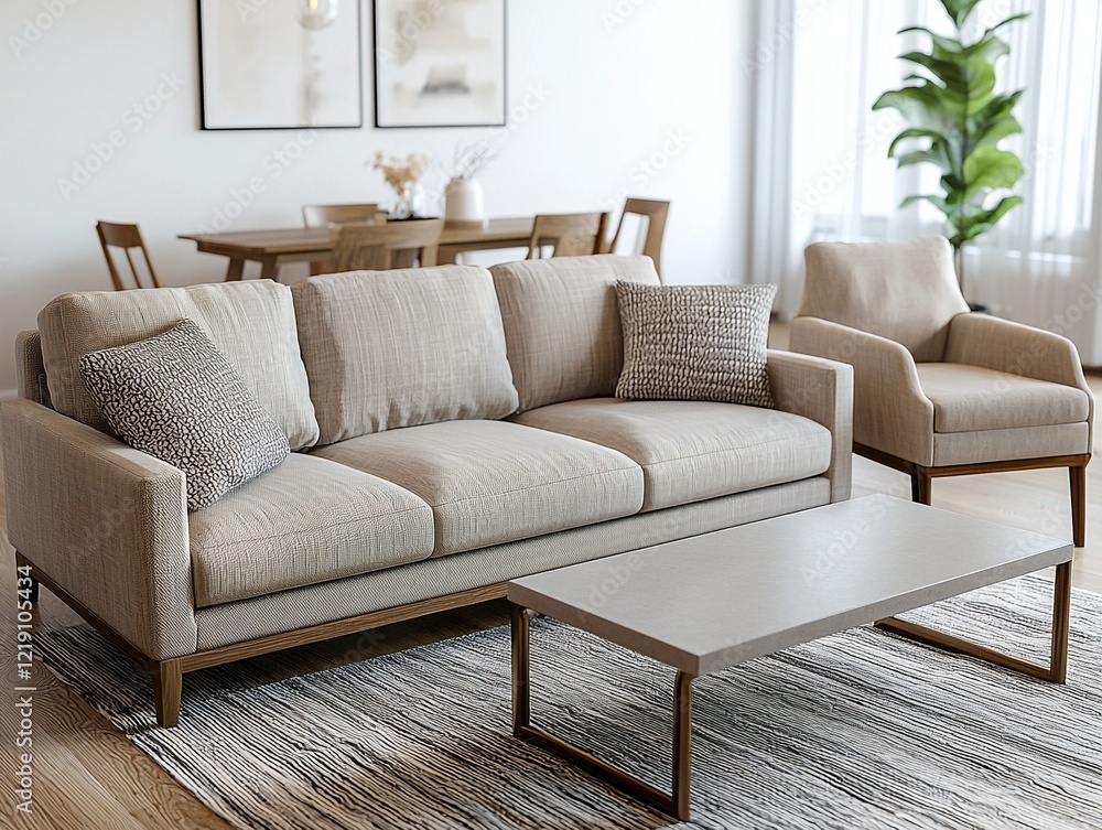 Minimalist, modern Scandinavian interior design in the living room of a house with a sofa and table. Generative AI
Minimalist, modern Scandinavian interior design in the living room of a house with a sofa and table. Generative AI