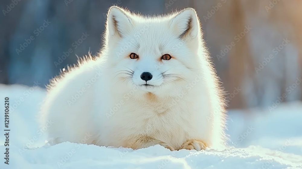 Obraz premium A Serene Arctic Fox in a Snowy Winter Landscape: Close-up Portrait of a Fluffy White Animal