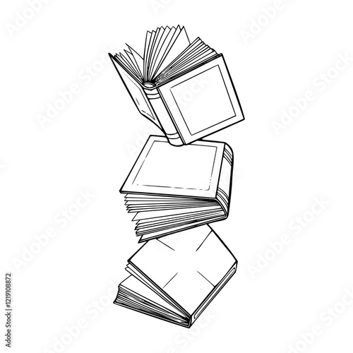 a line art drawing stack of books illustration