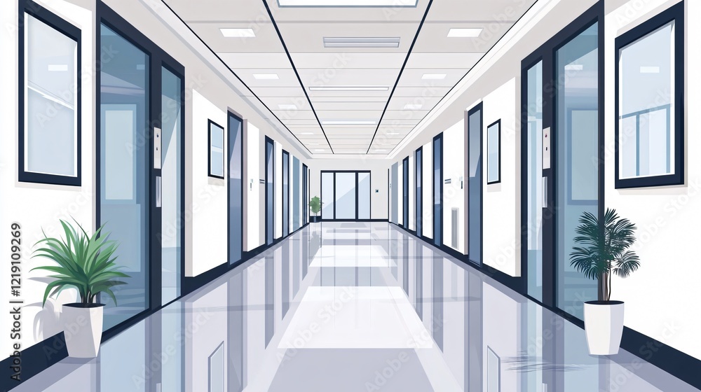 Fototapeta premium Sleek Modern Office Hallway Architecture Corridor Building Interior Design