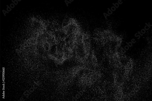 Distressed white grainy texture. Dust overlay textured. Grain noise particles. Snow effects. Rusted black background. Vector illustration, EPS 10.   