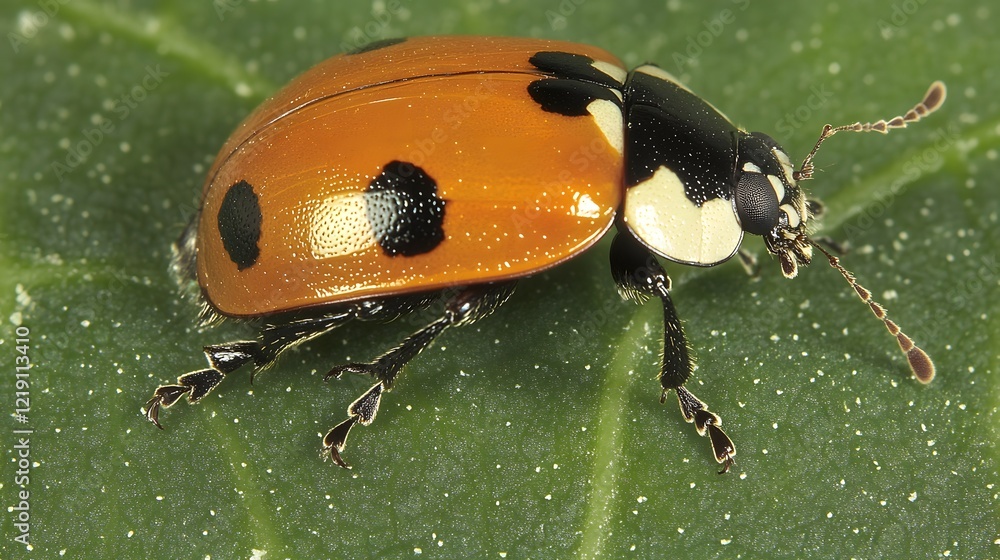 Obraz premium Macro Photography of a Ladybug on a Leaf, Detailed Insect Closeup
