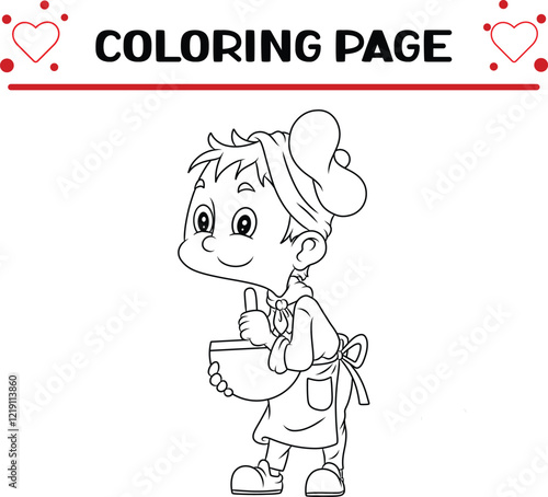 little tired boy is cooking stirring bowl kitchen coloring page for kids