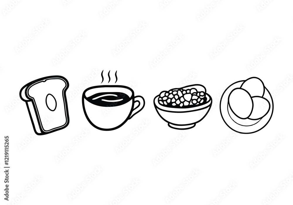 Breakfast Icons Set - Delicious Food and Drink Vector Illustrations Breakfast Icons Set - Delicious Food and Drink Vector Illustrations