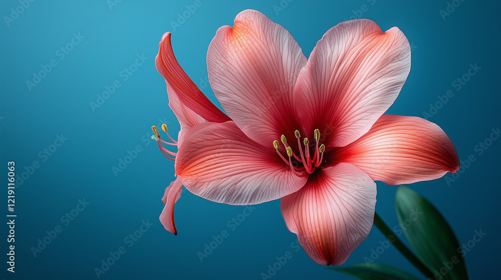 Fototapeta premium A pink flower against a teal background