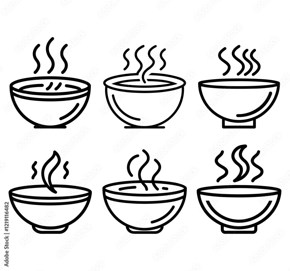 Soup icon set. hot soup bowl with spoon icon. Asian Chinese soup sign suitable for UI designs. Soup icon set. hot soup bowl with spoon icon. Asian Chinese soup sign suitable for UI designs.