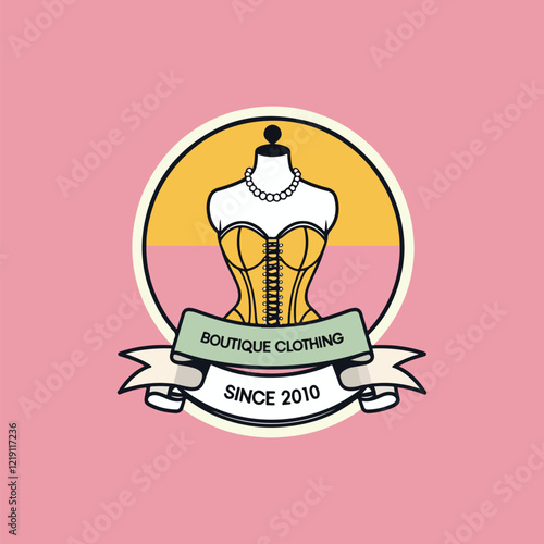 Vector fashion logo of stylized dress form in a corset with a pearl necklace.Generative AI.