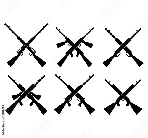 crossed rifle gun silhouette logo design template inspiration for hunting outdoor extreme sport