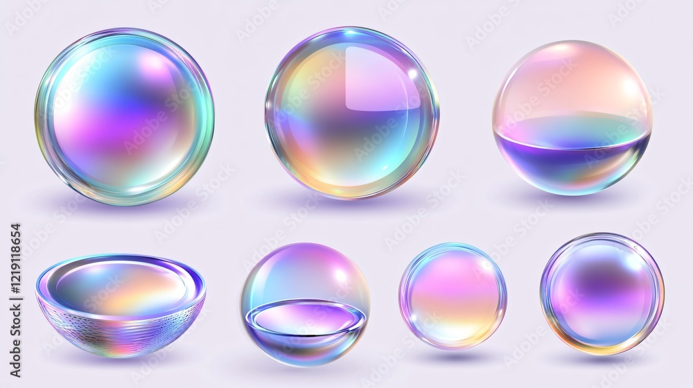 Vivid 3D Hologram and Chrome Element Set on Transparent Background Vivid 3D Hologram and Chrome Element Set on Transparent Background