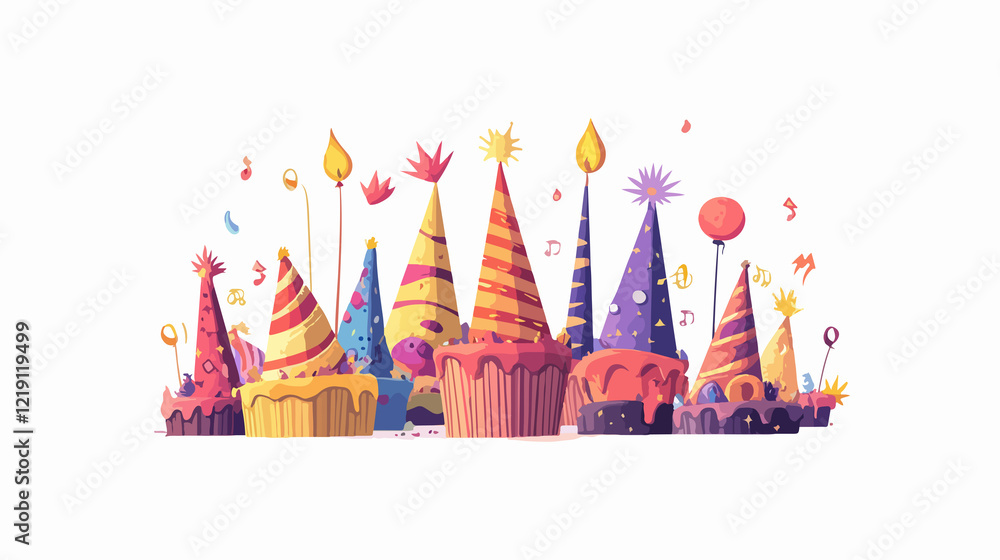 Obraz premium Joyful Hat Party to Celebrate Happy Birthday with Wide Angle Center View