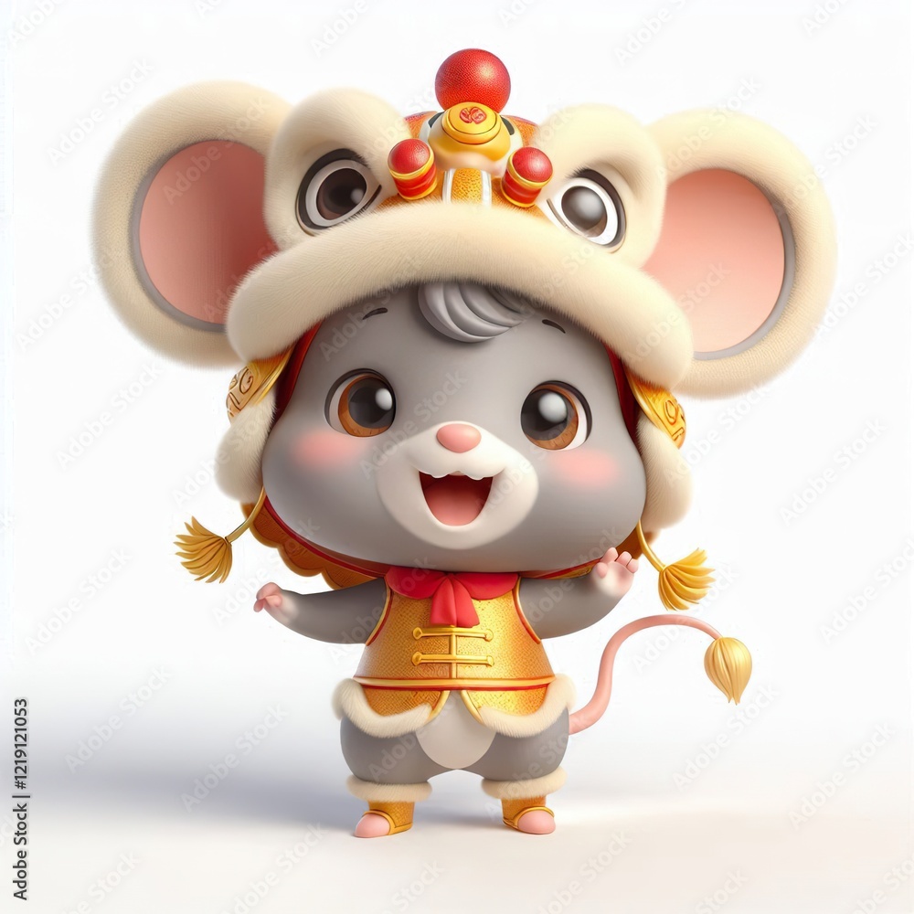 Fototapeta premium Adorable Mouse Lion Dance Costume, Chinese New Year Celebration