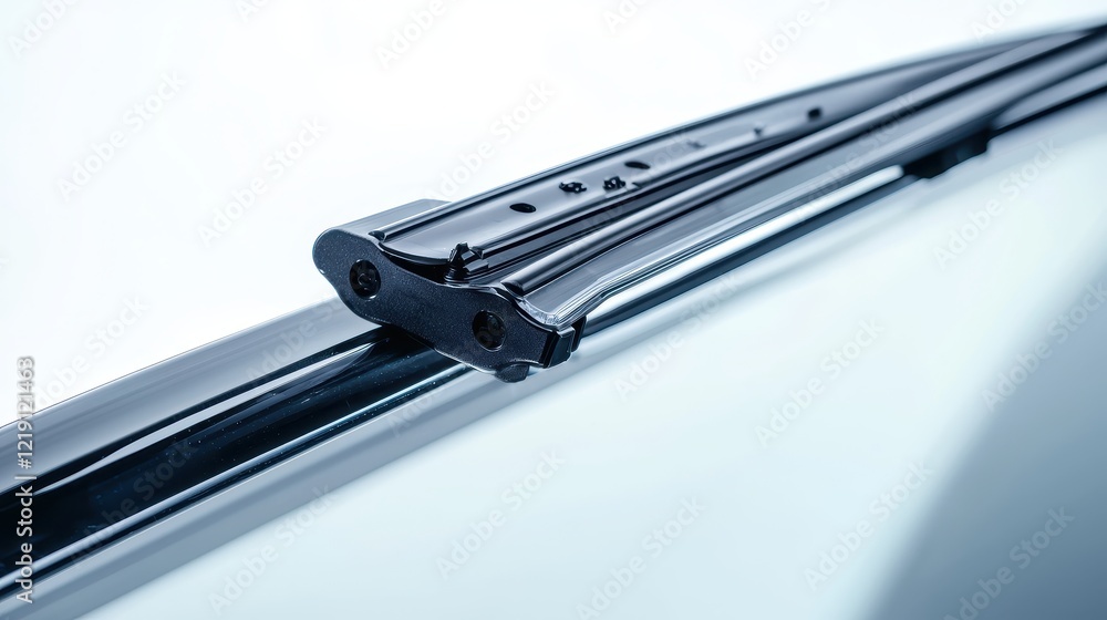 A close-up of a car windshield wiper system with wiper blades on a white isolated background A close-up of a car windshield wiper system with wiper blades on a white isolated background